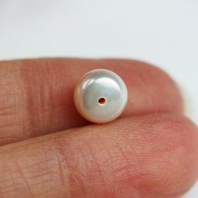 Freshwater Pearl, 7-8mm AAA Half Drilled Rose Button Round Pearl Studs, for Making earring/Ring , hole 1mm