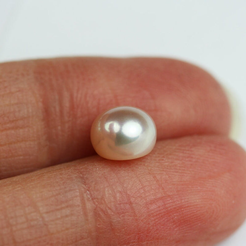 Freshwater Pearl, 7-8mm AAA Half Drilled Rose Button Round Pearl Studs, for Making earring/Ring , hole 1mm