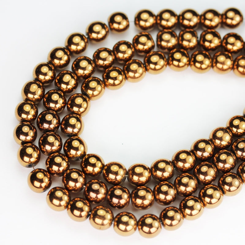 Hematite, 6mm round gemstone , Electroplated Copper Gemstone beads, hole 1mm,15.5"