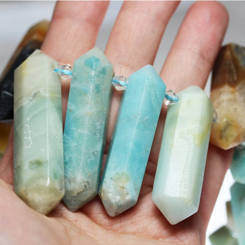 12pcs 35-55*13mm Graduated Stick Amazonite Gemstone Beads Gemstone Pendant , Side Drilled Point Pendant, 7.5inch