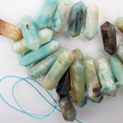 12pcs 35-55*13mm Graduated Stick Amazonite Gemstone Beads Gemstone Pendant , Side Drilled Point Pendant, 7.5inch