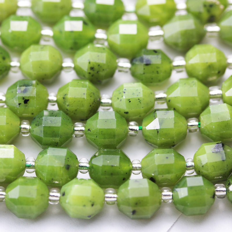 Natural Canadian Jade, 8*7mm Faceted  Oval gemstone ,One full strand Natural Gemstone, 7.5", about 19 beads, 1mm hole