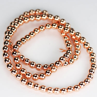 Hematite, 6mm round gemstone , Electroplated Rose Gold Gemstone beads, hole 1mm,15.5"