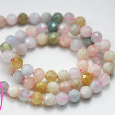 Beryl Mix, Aquamarine, Heliodor and morganite, 6mm Faceted Round Mixed Gemstone ,7.5inch hole1mm,about32beads