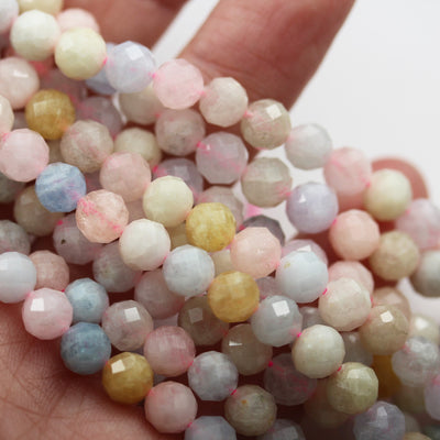 Beryl Mix, Aquamarine, Heliodor and morganite, 6mm Faceted Round Mixed Gemstone ,7.5inch hole1mm,about32beads