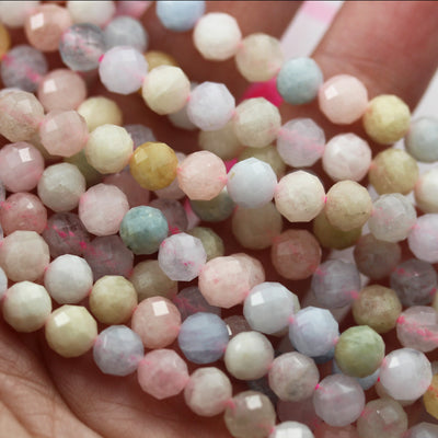 Beryl Mix, Aquamarine, Heliodor and morganite, 6mm Faceted Round Mixed Gemstone ,7.5inch hole1mm,about32beads