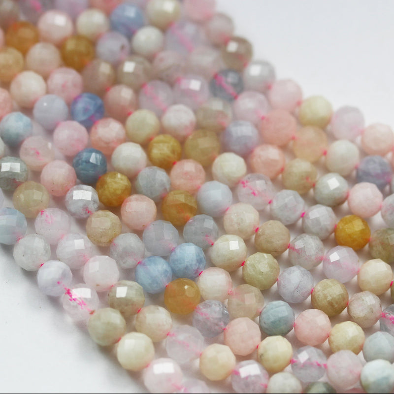 Beryl Mix, Aquamarine, Heliodor and morganite, 6mm Faceted Round Mixed Gemstone ,7.5inch hole1mm,about32beads