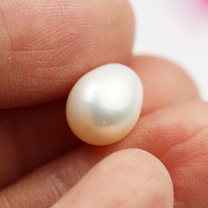 2pcs/20pcs Freshwater Pearl,9-10mm White,AA Half Drilled Potato Shape Natural Pearl,for Making Earring/Ring/Pendant , hole 1mm