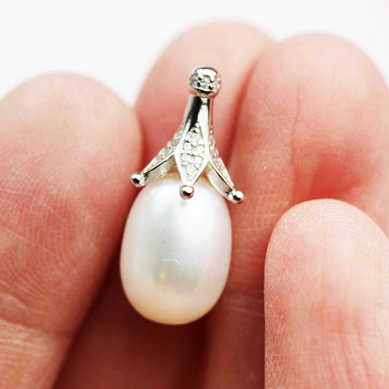 2pcs/20pcs Freshwater Pearl,9-10mm White,AA Half Drilled Potato Shape Natural Pearl,for Making Earring/Ring/Pendant , hole 1mm