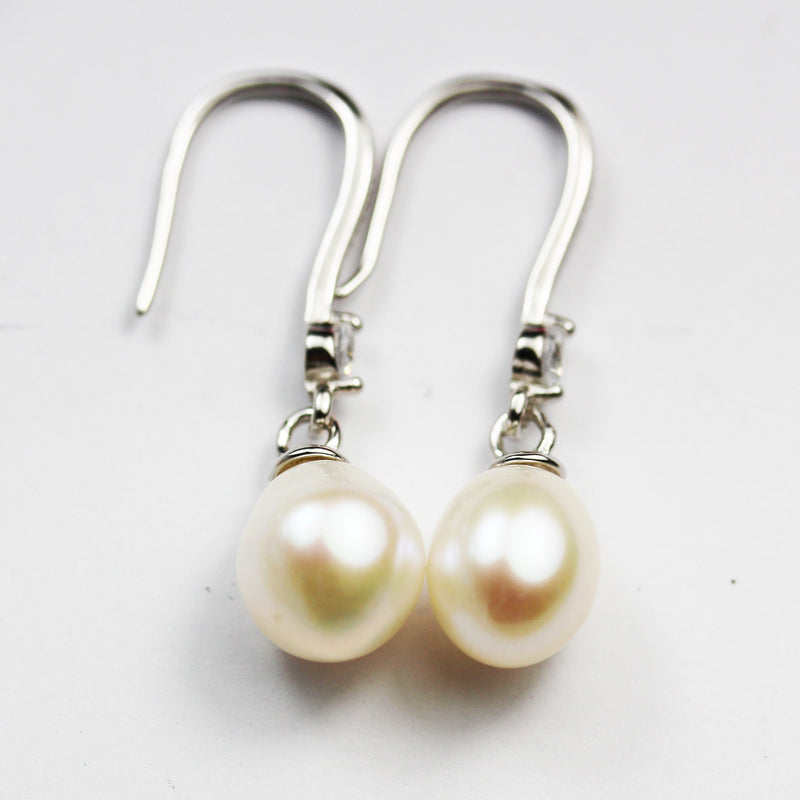 2pcs/20pcs Freshwater Pearl,9-10mm White,AA Half Drilled Potato Shape Natural Pearl,for Making Earring/Ring/Pendant , hole 1mm