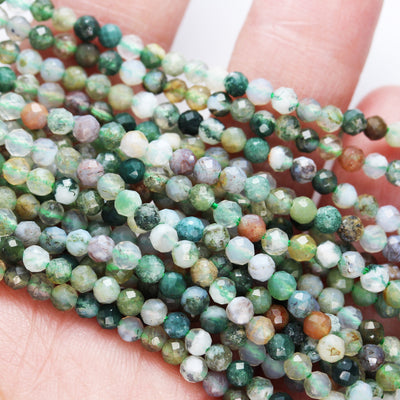 Indian Agate, 3mm Faceted Round Gemstone Strand, One full strand , about 110 beads , 0.6mm hole