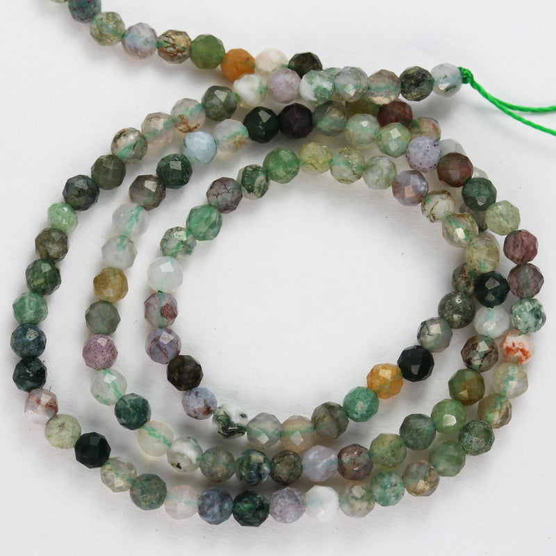 Indian Agate, 3mm Faceted Round Gemstone Strand, One full strand , about 110 beads , 0.6mm hole