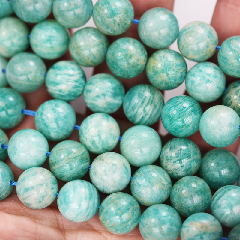 Natural Amazonite, 10mm Round Aqua Blue Gemstone Strand, Full strand 15.5inch ,1mm hole