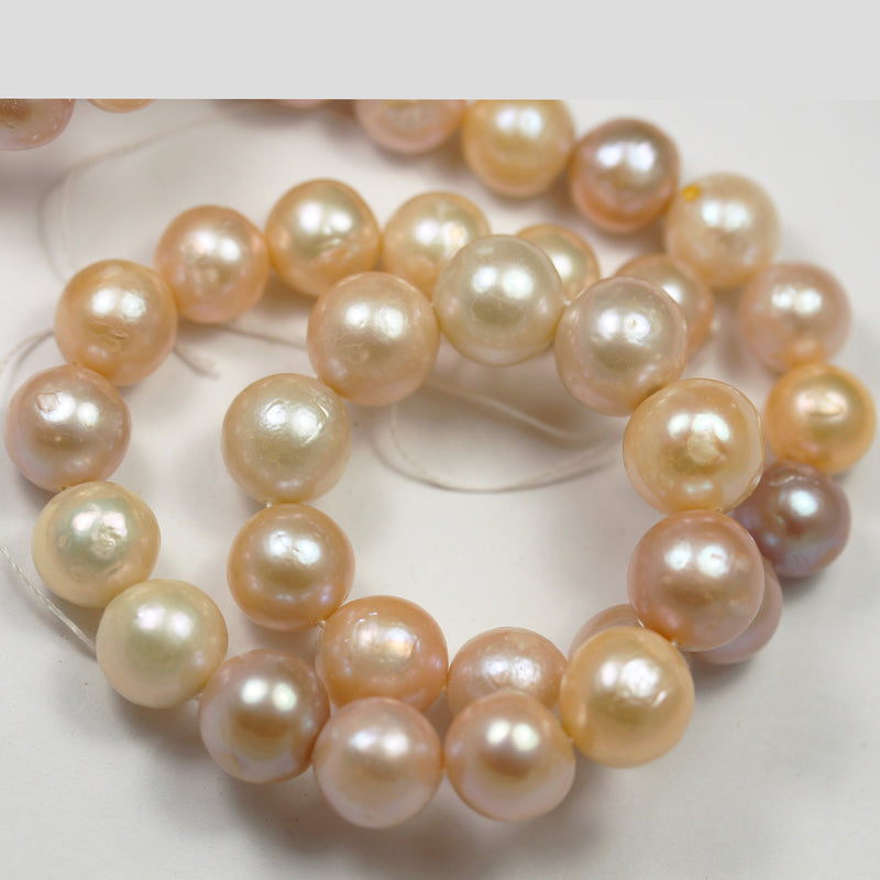 11-13mm Baroque Peach/Pink Freshwater Pearl Strand,  15.5 inch, 0.8mm hole, about 30 beads