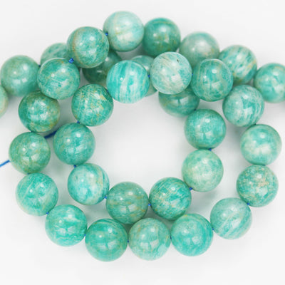 Natural Amazonite, 10mm Round Aqua Blue Gemstone Strand, Full strand 15.5inch ,1mm hole