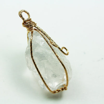 2pcs 20-25*40-50mm Clear Quartz Nugget Mineral Gemstone ,Gold Plated Wire Wrapped Pendant