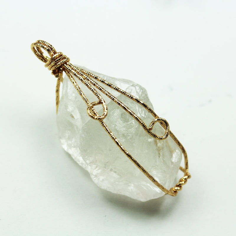 2pcs 20-25*40-50mm Clear Quartz Nugget Mineral Gemstone ,Gold Plated Wire Wrapped Pendant