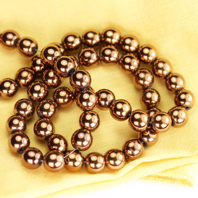 Hematite, 8mm round gemstone , Electroplated Copper Gemstone beads, hole 1mm,15.5"