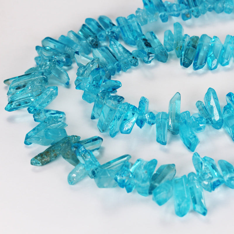 Dyed Blue Stick Quartz, 15-25mm x 4-6mm Gemstone Stick Beads, 16 inch , 1mm hole, about 85 beads