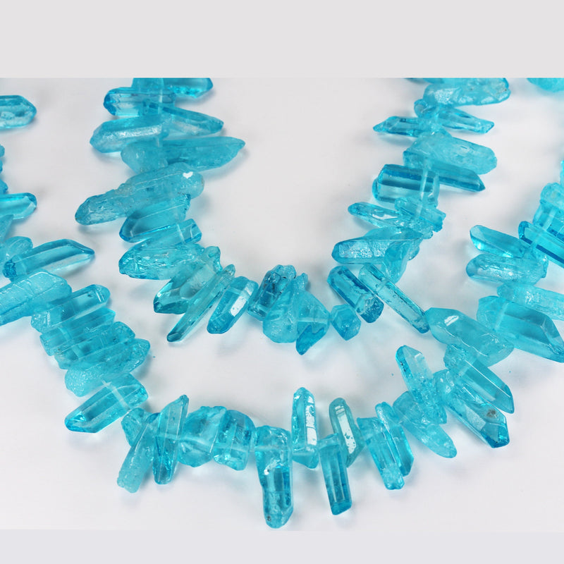 Dyed Blue Stick Quartz, 15-25mm x 4-6mm Gemstone Stick Beads, 16 inch , 1mm hole, about 85 beads