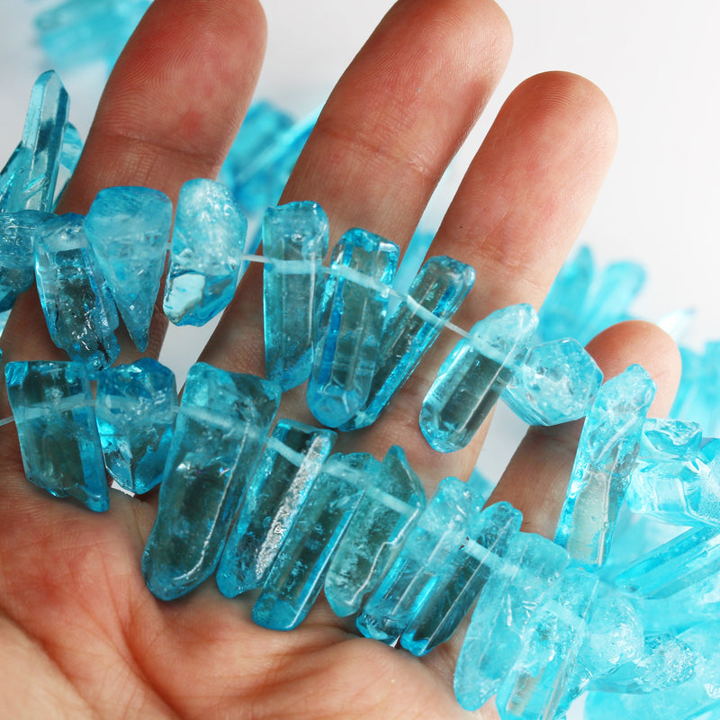 Dyed Blue Stick Quartz, 15-25mm x 4-6mm Gemstone Stick Beads, 16 inch , 1mm hole, about 85 beads