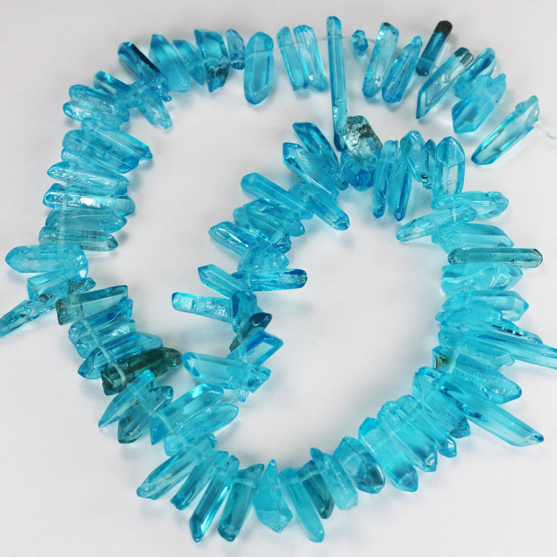 Dyed Blue Stick Quartz, 15-25mm x 4-6mm Gemstone Stick Beads, 16 inch , 1mm hole, about 85 beads