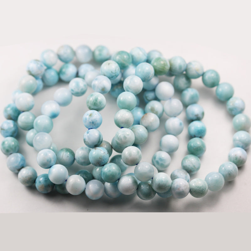 9.5mm Natural Dominican Larimar,  Round Natural Larimar Gemstone Bracelet, 7.5inch, about 20 beads