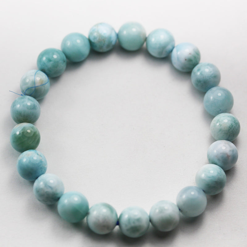 9.5mm Natural Dominican Larimar,  Round Natural Larimar Gemstone Bracelet, 7.5inch, about 20 beads