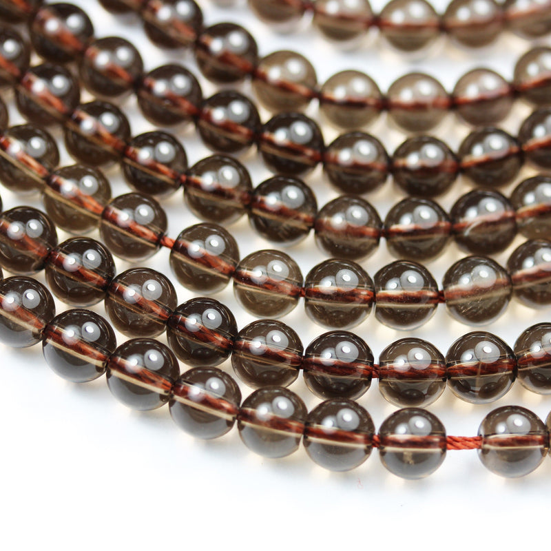 Smoky Quartz, 6.5mm Round Gemstone Strand, Smokey color,  One full strand. hole 1mm