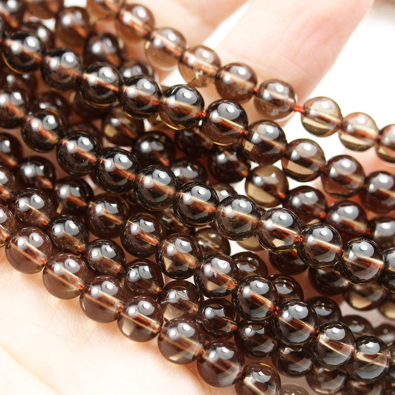 Smoky Quartz, 6.5mm Round Gemstone Strand, Smokey color,  One full strand. hole 1mm