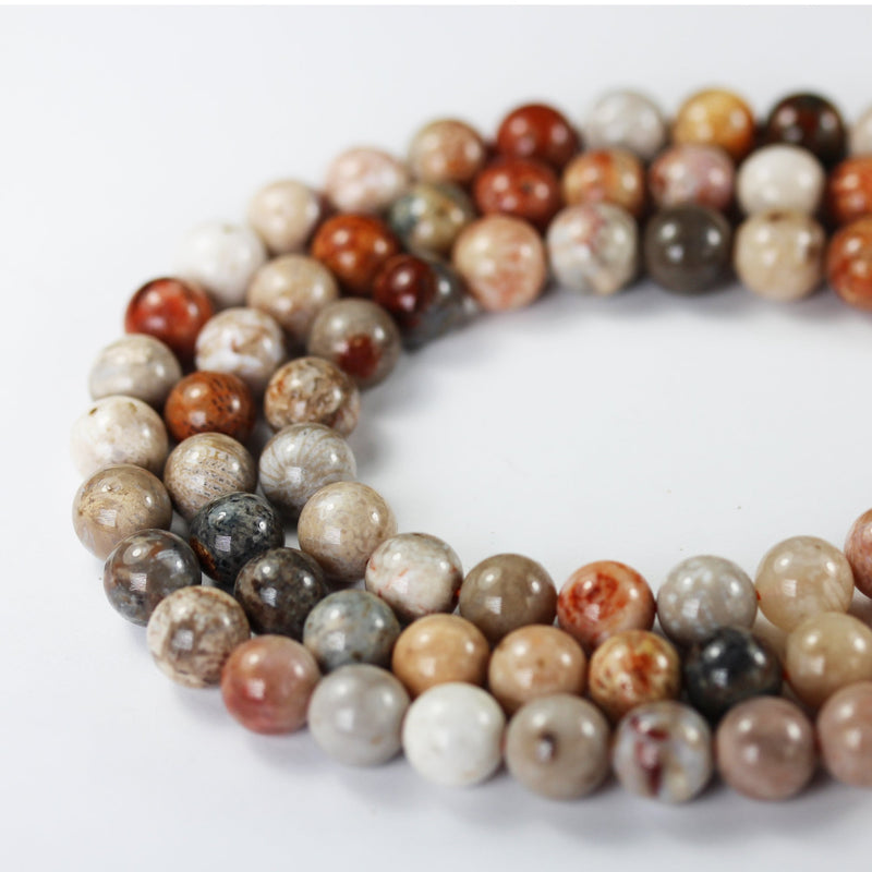 Natural Fossil Coral , 6mm Beads Gemstone Strand, Vibrant Red Orange Brown,15.5inch, 1mm hole