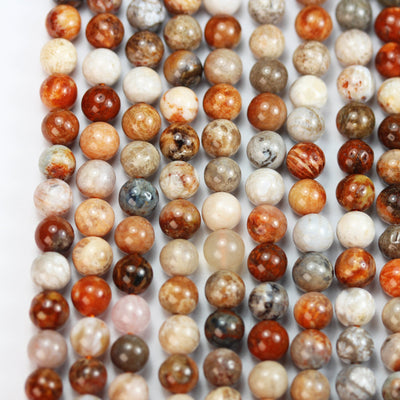 Natural Fossil Coral , 6mm Beads Gemstone Strand, Vibrant Red Orange Brown,15.5inch, 1mm hole