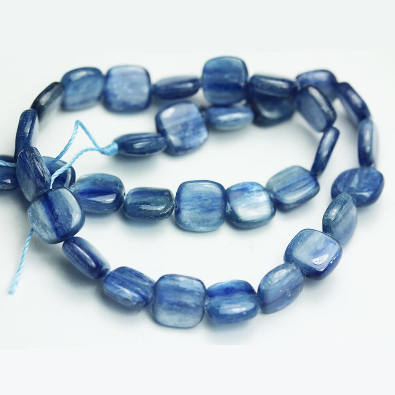 Kyanite ,8mm Button Square Gemstone Beads, 3mm thick,One full strand 16", 1mm hole