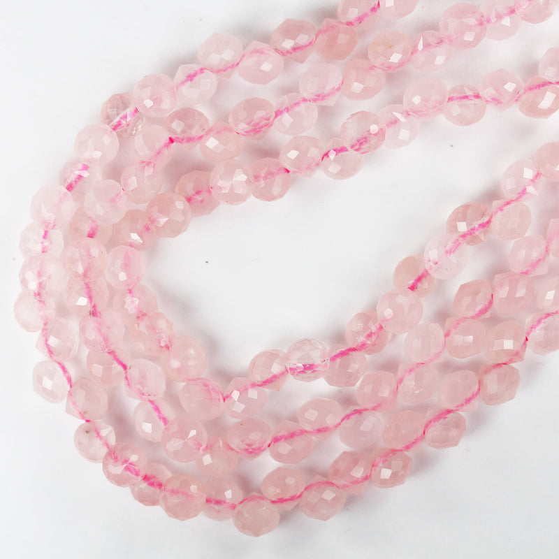 Natural Rose Quartz , 6.5mm Faceted Teardrop Gemstone Strand, One full strand , about 75 bead,1mm hole