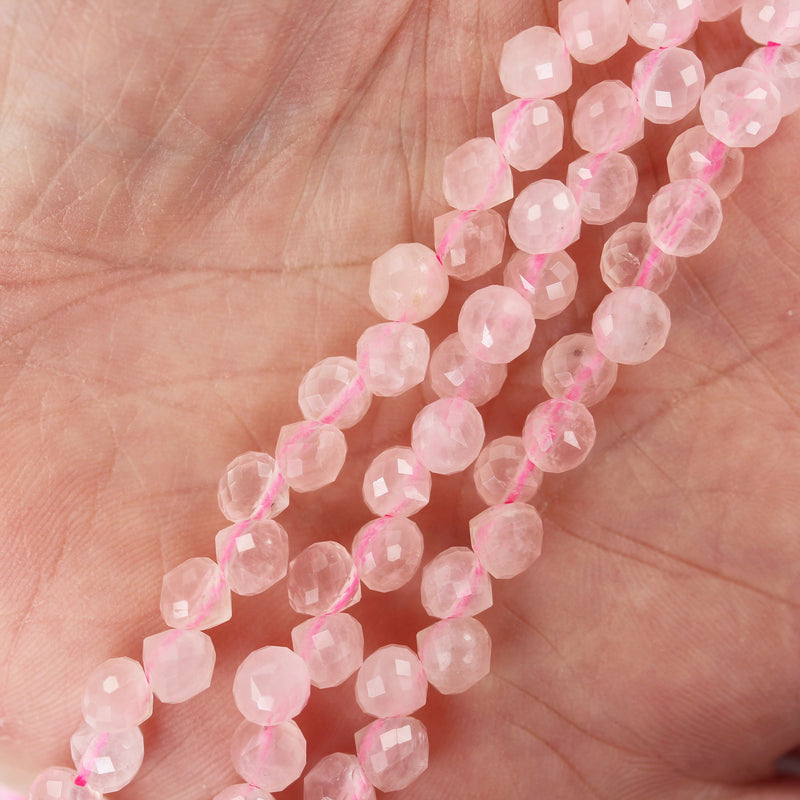 Natural Rose Quartz , 6.5mm Faceted Teardrop Gemstone Strand, One full strand , about 75 bead,1mm hole