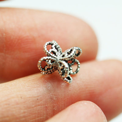 4pcs Antiqued 925 sterling silver Jewelry Findings Double Bead cap, 7.5mm Filigree Flower cap,6.5mm height, 1mm hole