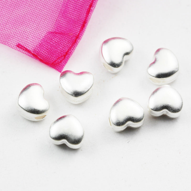 2pcs Matte 925 Sterling Silver Jewellery findings Center Hole Beads , 8mm Heart, 1.5mm hole