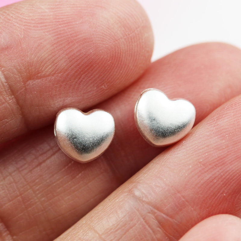 2pcs Matte 925 Sterling Silver Jewellery findings Center Hole Beads , 8mm Heart, 1.5mm hole