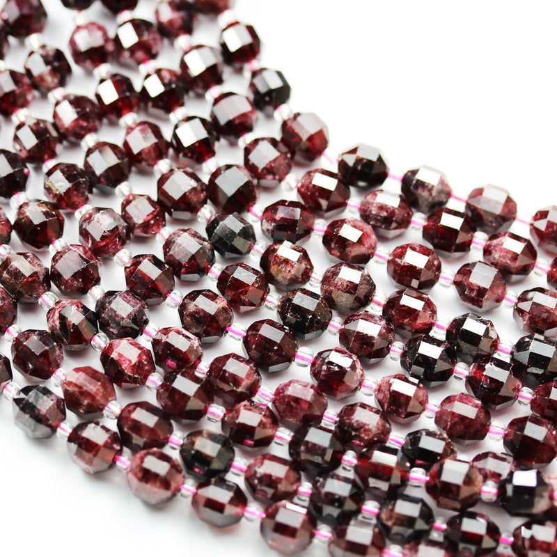 Natural Faceted Garnet, 7.5*8.5mm Faceted Oval Gemstone, 16inch, hole 1mm, about38beads