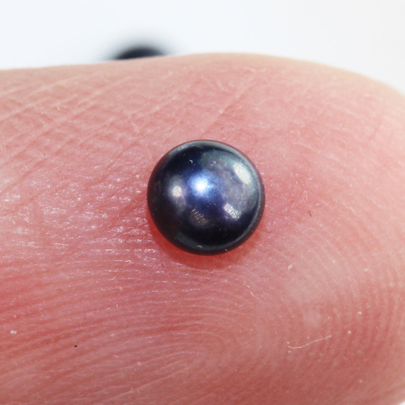 Freshwater Pearl, 4mm AAA Half Drilled Black Color, Button Round Pearl Studs ,for Making earring/Ring , hole 1mm