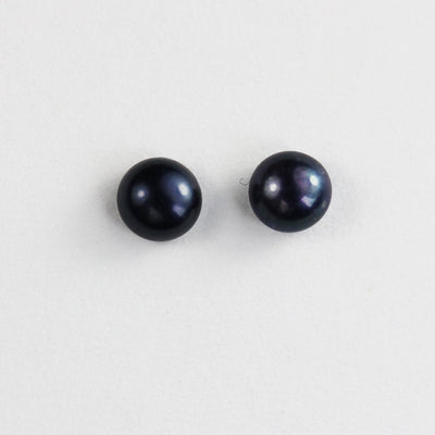 Freshwater Pearl, 4mm AAA Half Drilled Black Color, Button Round Pearl Studs ,for Making earring/Ring , hole 1mm