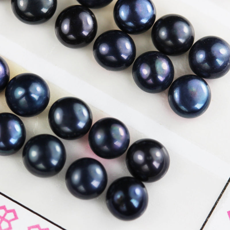 Freshwater Pearl, 4mm AAA Half Drilled Black Color, Button Round Pearl Studs ,for Making earring/Ring , hole 1mm