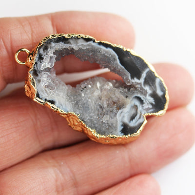 1pc Raw Natural Druzy Agate Gemstone Pendant, Gold Plated Natural shape Gemstone with Loop,25-30mm*30-40mm Length