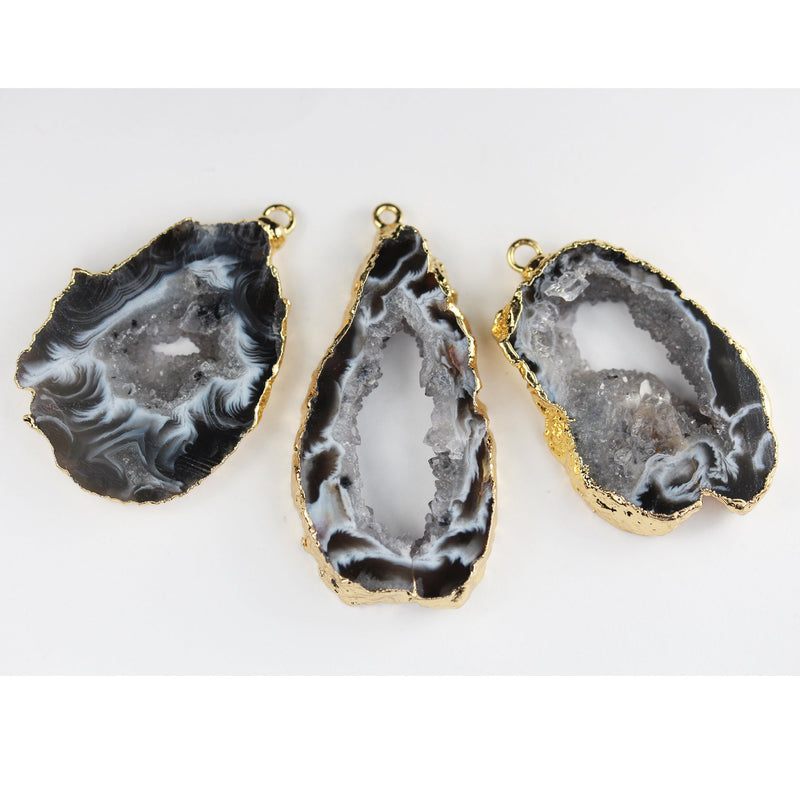 1pc Raw Natural Druzy Agate Gemstone Pendant, Gold Plated Natural shape Gemstone with Loop,25-30mm*30-40mm Length