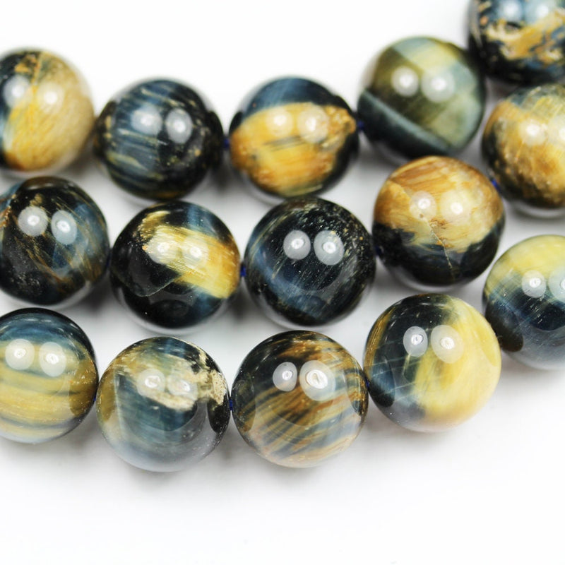 Blue/gold Tiger eye, 10mm Round Gemstone Strand, One full strand hole 1mm