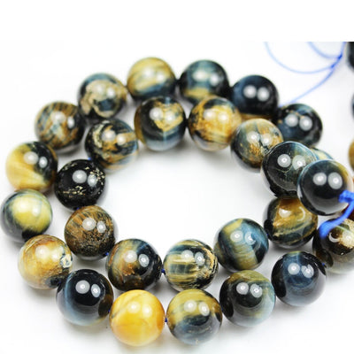 Blue/gold Tiger eye, 10mm Round Gemstone Strand, One full strand hole 1mm