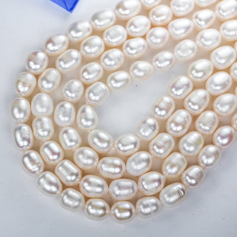 Freshwater pearl strand, white, 6*7mm potato shape, 14.5", 0.8mm hole, about 50pcs pearl