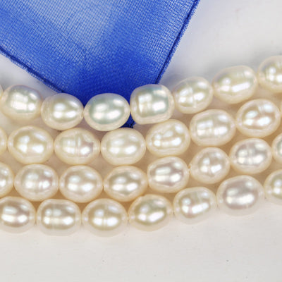 Freshwater pearl strand, white, 6*7mm potato shape, 14.5", 0.8mm hole, about 50pcs pearl