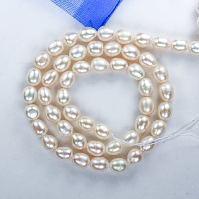 Freshwater pearl strand, white, 6*7mm potato shape, 14.5", 0.8mm hole, about 50pcs pearl