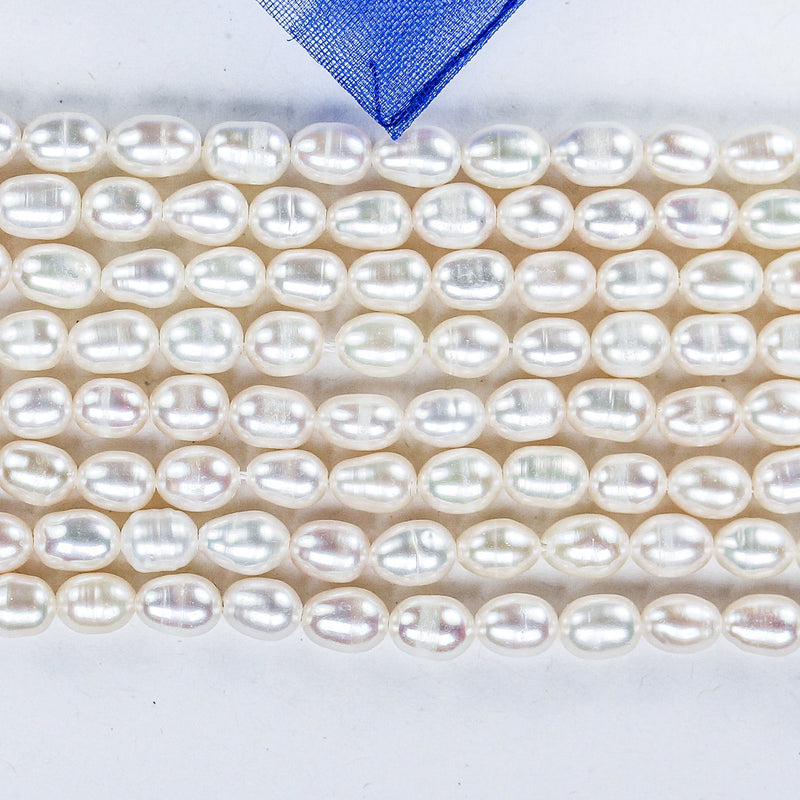 Freshwater pearl strand, white, 5*7mm potato shape, 13", 0.8mm hole, about 53pcs pearl